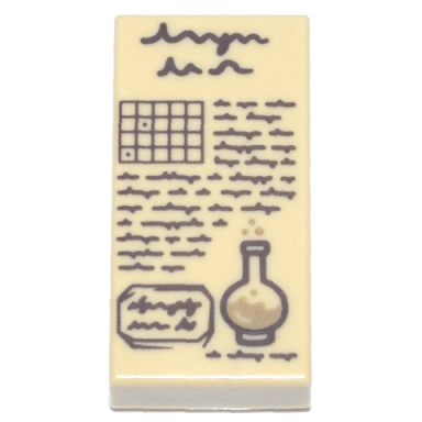tan tile 1 x 2 with dark brown scribbles grid and potion bottle with dark tan fluid pattern