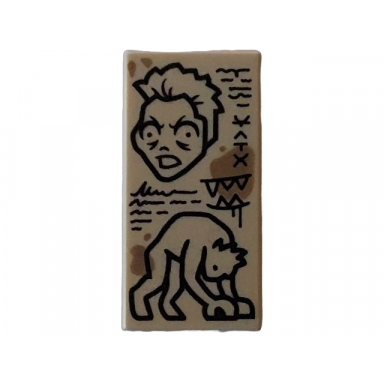 tan tile 1 x 2 with black scribbles and sketches of monster hyde and dark tan stains pattern