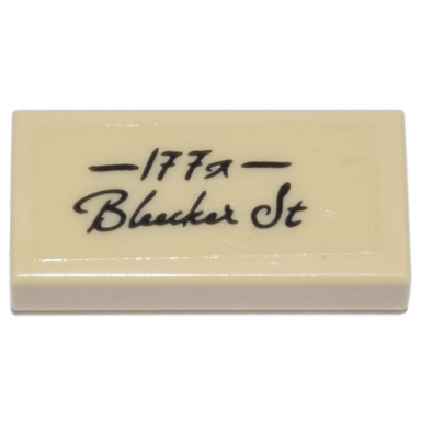 tan tile 1 x 2 with black script 177a bleecker st pattern sticker - set 76218
