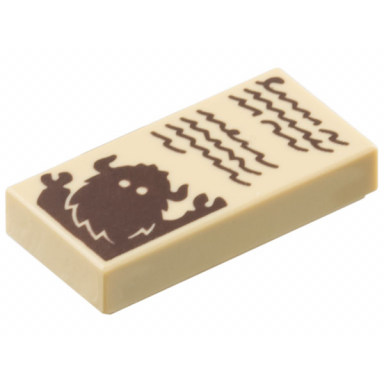 tan tile 1 x 2 with dark brown book text scribbles and bogeyman pattern