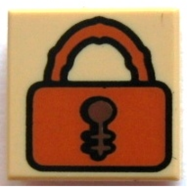 tan tile 1 x 1 with dark orange padlock with reddish brown keyhole pattern