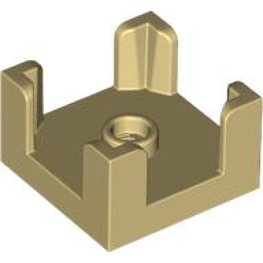 tan container box 2 x 2 x 1 half with stud and 4 corner supports