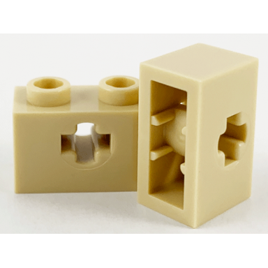 tan technic brick 1 x 2 with axle hole and inside side supports