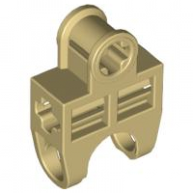 tan technic axle connector 2 x 3 with ball joint socket - open sides angled forks with closed axle holes