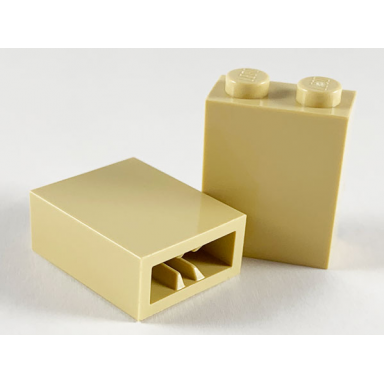 tan brick 1 x 2 x 2 with inside axle holder