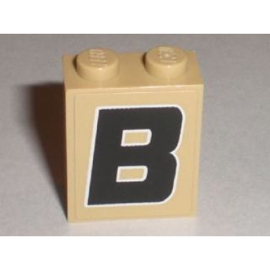 tan brick 1 x 2 x 2 with inside stud holder with black capital letter b with white outline pattern sticker - set 8211