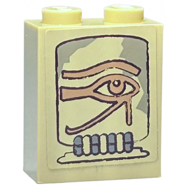 tan brick 1 x 2 x 2 with inside stud holder with eye of horus pattern sticker - set 7327
