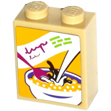 tan brick 1 x 2 x 2 with inside stud holder with bowl pouring milk and spoon cereal box pattern sticker - set 41118