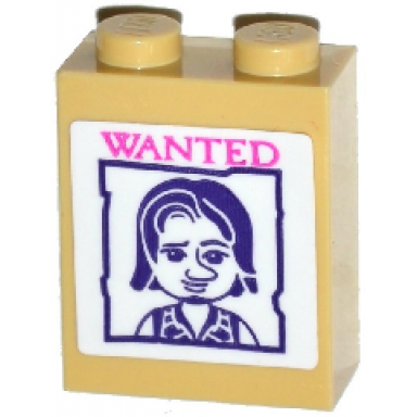 tan brick 1 x 2 x 2 with inside stud holder with dark pink wanted and disney princess flynn rider poster pattern sticker - set 41065