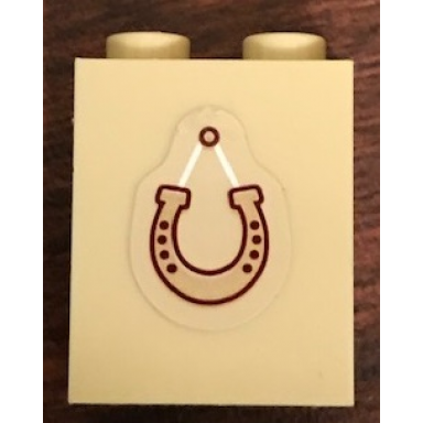 tan brick 1 x 2 x 2 with inside stud holder with hanging horseshoe pattern sticker - set 41126