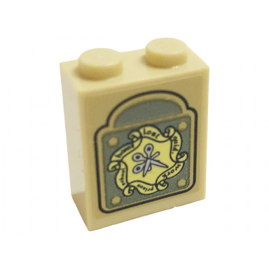 tan brick 1 x 2 x 2 with inside stud holder with scissors clock hands black lost quid work prison school and home pattern sticker - set 75980