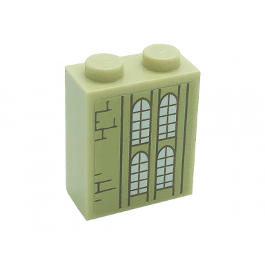tan brick 1 x 2 x 2 with inside stud holder with windows and bricks pattern model left side sticker - set 71043