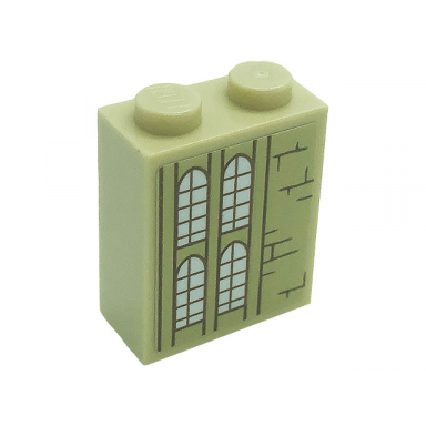 tan brick 1 x 2 x 2 with inside stud holder with windows and bricks pattern model right side sticker - set 71043