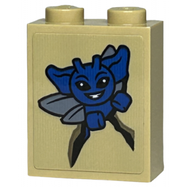 tan brick 1 x 2 x 2 with inside stud holder with blue cornish pixie and black crack pattern sticker - set 76413