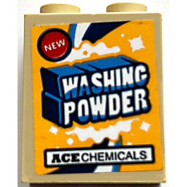 tan brick 1 x 2 x 2 with inside stud holder with new washing powder and ace chemicals on bright light orange background pattern sticker - set 70912