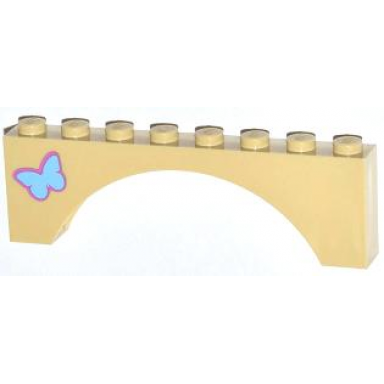 tan arch 1 x 8 x 2 with medium blue butterfly pattern on left side sticker - set 3185