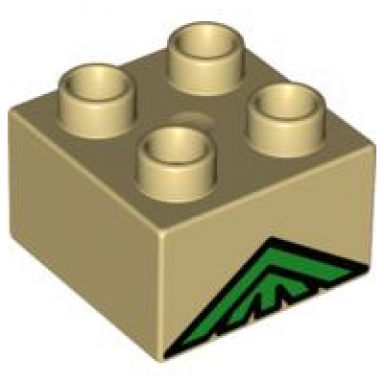 tan duplo brick 2 x 2 with green lattice peak pattern