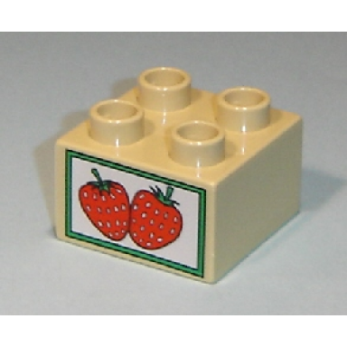tan duplo brick 2 x 2 with strawberries crate label pattern