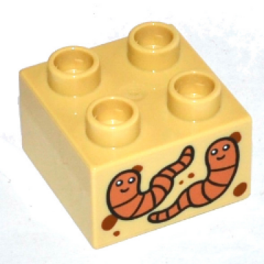 tan duplo brick 2 x 2 with 2 worms pattern