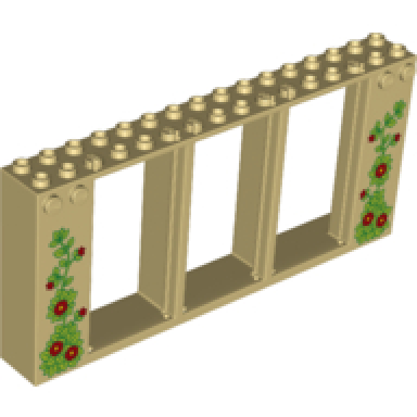 tan door frame 2 x 16 x 6 with 3 openings and 2 studs on either side on front with vines and flowers pattern
