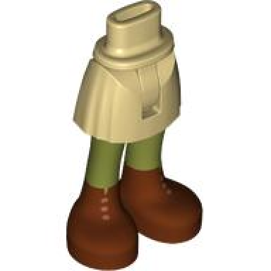 tan mini doll hips and skirt with molded olive green legs and printed dark brown shoes with copper dots pattern - thin hinge