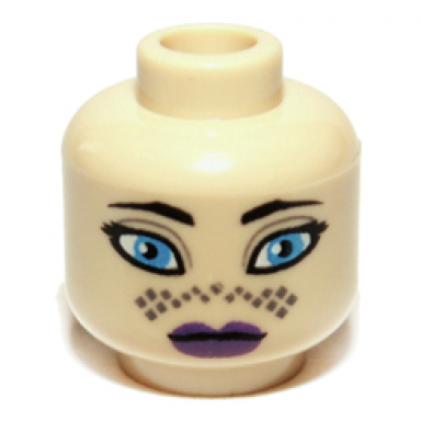 tan minifigure head female black eyebrows eyelashes large dark azure eyes dark purple lips dark tan markings neutral pattern