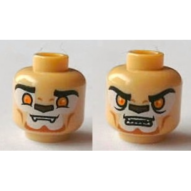 tan minifigure head dual sided alien chima lion with orange eyes brown nose teeth closed mouth open mouth pattern lennox