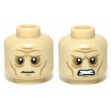 tan minifigure head dual sided lotr wrinkles and sunken eyes worried angry pattern grima