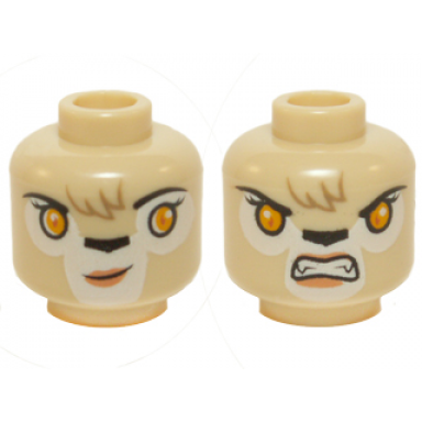 tan minifigure head dual sided alien chima lion female with orange eyes black nose forelock crooked smile bared teeth pattern