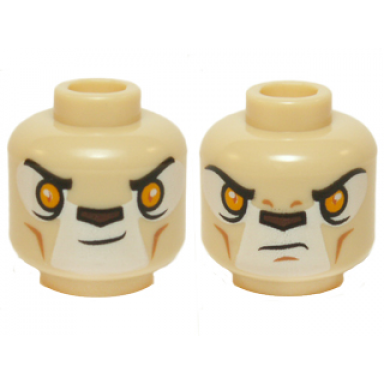 tan minifigure head dual sided alien chima lion with orange eyes and dark brown nose neutral stern pattern
