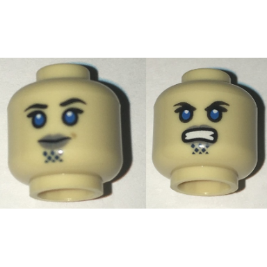 tan minifigure head dual sided alien with sw luminara unduli gray lips and large blue eyes neutral angry pattern