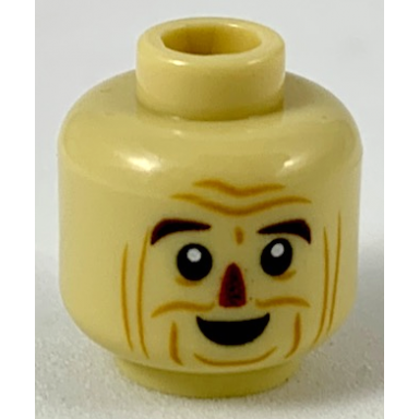 tan minifigure head reddish brown eyebrows dark red nose dark orange contours pattern
