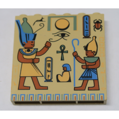 tan brick 1 x 6 x 5 with hieroglyphs and minifigure pattern