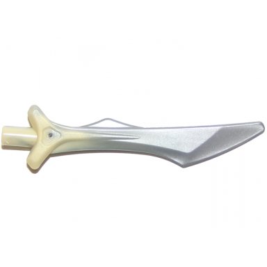 tan minifigure weapon sword blade with bar and spike on side with marbled flat silver pattern