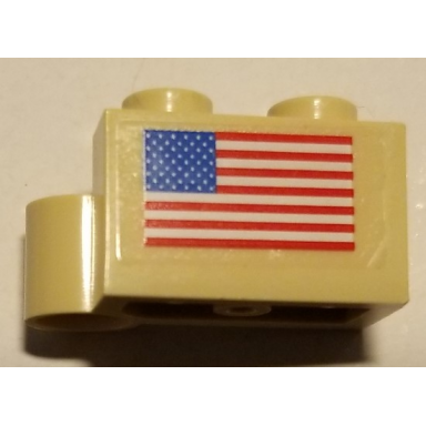 tan hinge brick 1 x 4 swivel base with usa flag pattern sticker - set 10029