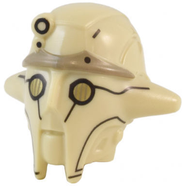 tan minifigure head modified sw mark iv architect droid with gold eyes and dark tan forward pattern professor huyang