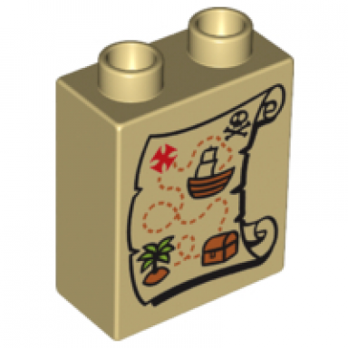 tan duplo brick 1 x 2 x 2 with pirates treasure map pattern