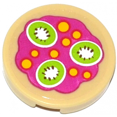 tan tile round 2 x 2 with yellow spots and 3 kiwi fruit slices pattern sticker - set 41033