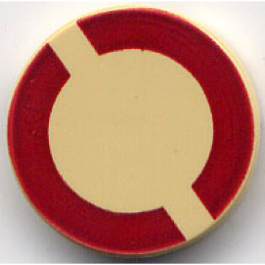 tan tile round 2 x 2 with dark red sw semicircles pattern