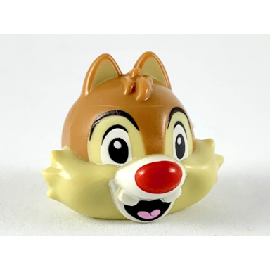 tan minifigure head modified chipmunk with separated teeth medium nougat hair and red nose pattern dale