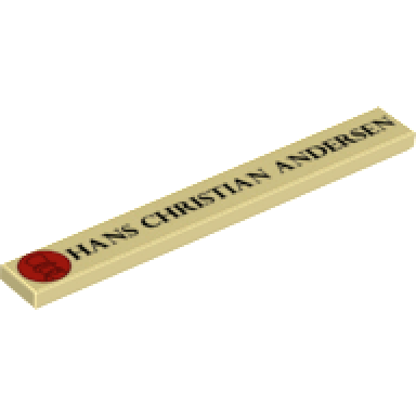 tan tile 1 x 8 with hans christian andersen and minifigure outline in red circle pattern