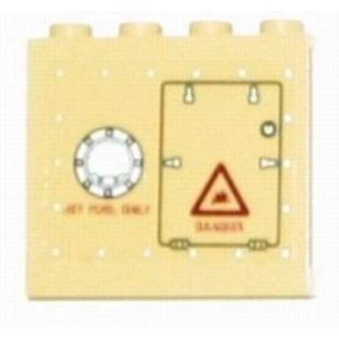tan panel 1 x 4 x 3 - hollow studs with jet fuel only and danger pattern left side sticker - sets 7298 7477