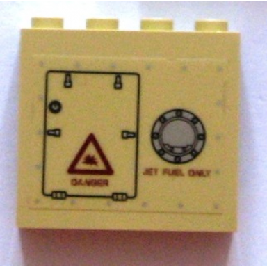 tan panel 1 x 4 x 3 - hollow studs with jet fuel only and danger pattern right side sticker - sets 7298 7477