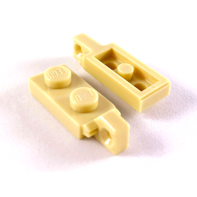 tan hinge plate 1 x 2 locking with 1 finger on end with bottom groove