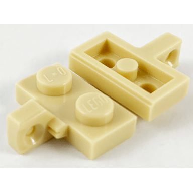 tan hinge plate 1 x 2 locking with 1 finger on side with bottom groove