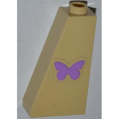 tan slope 75 2 x 1 x 3 with purple butterfly pattern sticker - set 3189