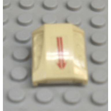 tan slope curved 2 x 2 with debossed side ports with split red arrow pattern sticker - set 7476