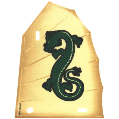tan cloth sail junk with dark green oriental dragon pattern