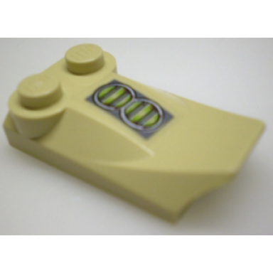 tan slope curved 3 x 2 x 2 3 with 2 studs wing end with green headlights pattern sticker - set 7476