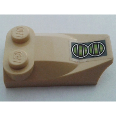 tan slope curved 3 x 2 x 2 3 with 2 studs wing end with green headlights pattern sticker - set 7297